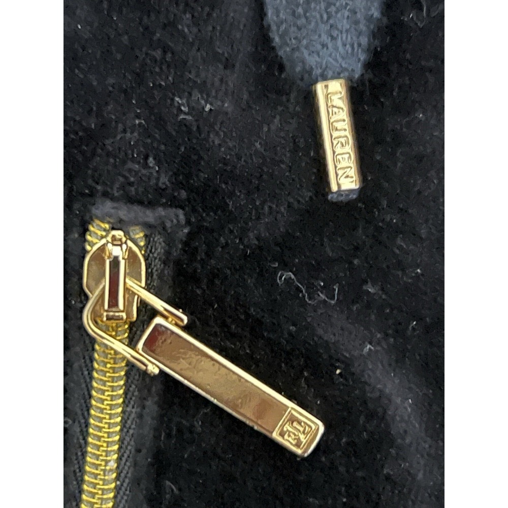 Vintage Lauren Ralph Lauen Velvet Hoodie Crest Black Jacket P/M cottonblend - Picture 9 of 14